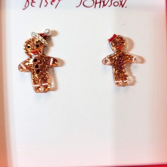 Betsey Johnson Christmas Gingerbread Man Mismatch Stud Earrings - Picture 5 of 6